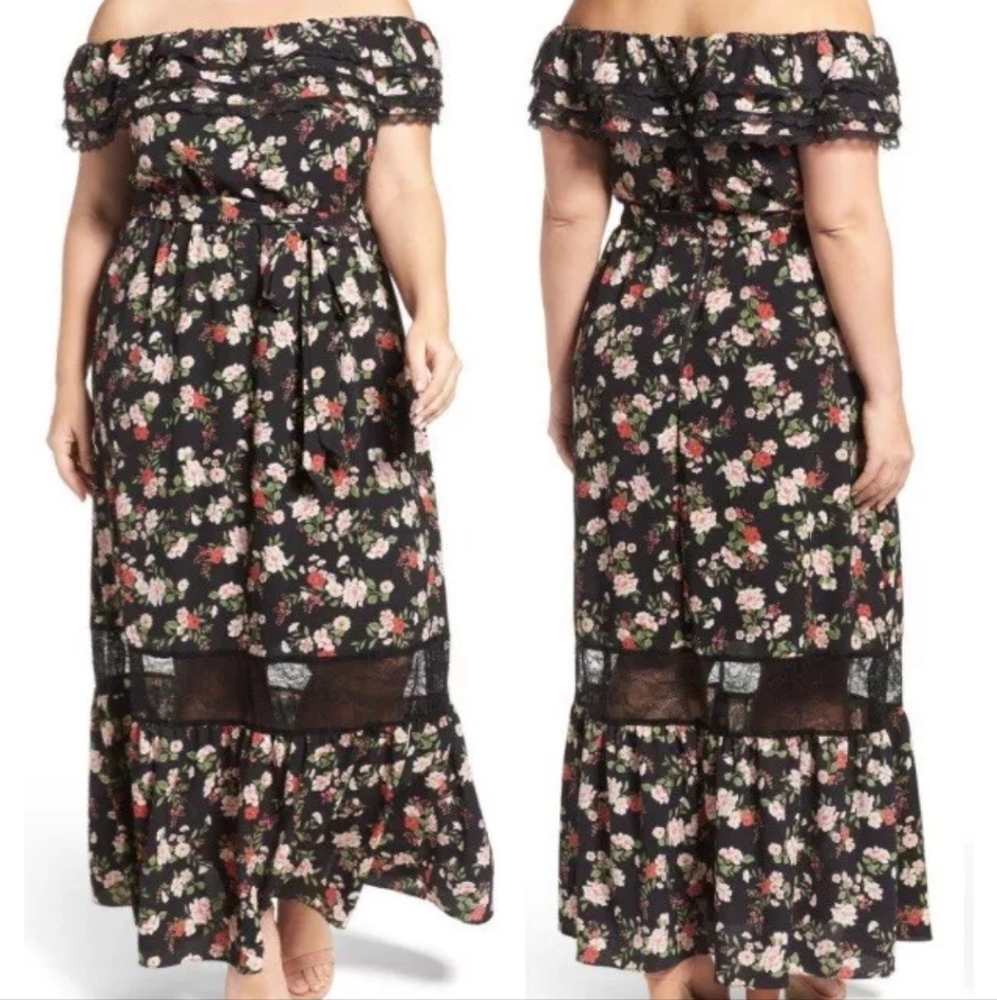 🏷️City Chic Free Love Floral Off The Shoulder Maxi Dress Plus Size 20 - Picture 2 of 4